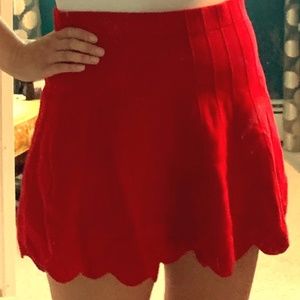 Scalloped red mini skirt
